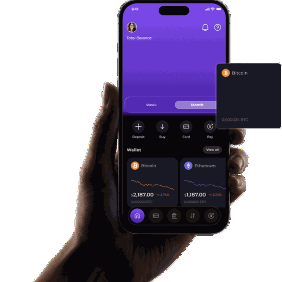 Animated Cap Finance mobile wallet in hand